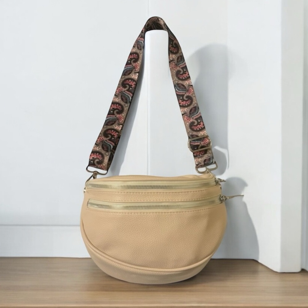 Off White Double Zipper Fanny Pack Crossbody Vegan Leather